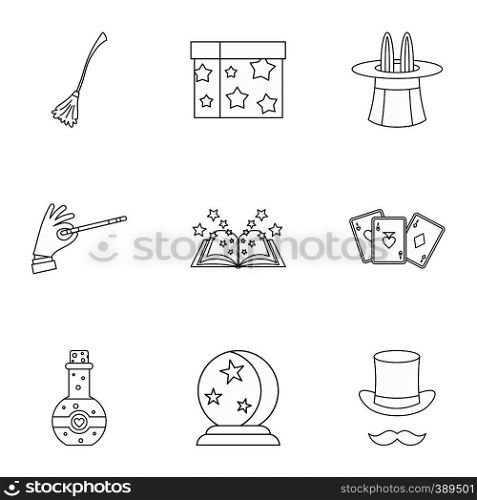 Magic icons set. Outline illustration of 9 magic vector icons for web. Magic icons set, outline style