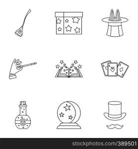 Magic icons set. Outline illustration of 9 magic vector icons for web. Magic icons set, outline style