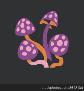 Magic ingredients used for spells and witchcraft, isolated poisonous mushrooms. Toxic fungi plant, psychotropic and dangerous meal, hallucinogen and bio drug from nature. Vector in flat style. Poisonous mushrooms, magic ingredients vector