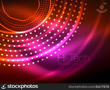 Magic neon circle shape abstract background, shiny light effect template for web banner, business or technology presentation background or elements, vector illustration. Magic neon circle shape abstract background, shiny light effect template for web banner, business or technology presentation background or elements, vector illustration. Disco or party design