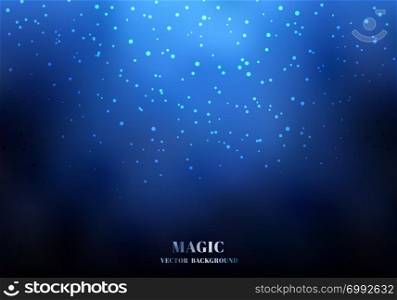 Magic night blue sky background with sparkling glitter. Wedding card template. Vector illustration