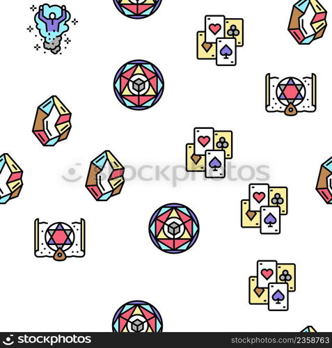 Magic Performing And Accessories Vector Seamless Pattern Thin Line Illustration. Magic Performing And Accessories Vector Seamless Pattern