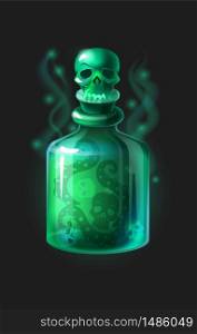 Magic poison potion. Cartoon game interface element. Vector illustration magical laboratory ingredients in bottle for poisoning. Magic poison potion. Cartoon game interface element. Vector illustration magical laboratory ingredients