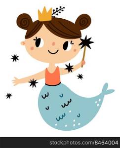 Magic princess mermaid. Fairytale character. Sea creature isolated on white background. Magic princess mermaid. Fairytale character. Sea creature