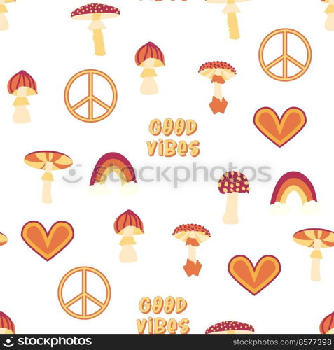 Magic psychedelic drug mushrooms, Chamomile, rainbow seamless pattern. Psychedelic hallucination. 60-70s hippie colorful art. Vintage psychedelic textile, fabric, wrapping, wallpaper.. Magic psychedelic drug mushrooms, Chamomile, rainbow seamless pattern. Psychedelic hallucination. 60-70s hippie