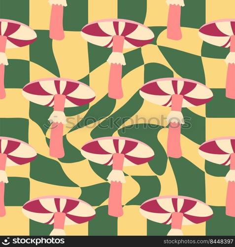 Magic psychedelic drug mushrooms seamless pattern. Psychedelic hallucination. 60-70s hippie colorful art. Vintage psychedelic textile, fabric, wrapping, wallpaper.. Magic psychedelic drug mushrooms seamless pattern. Psychedelic hallucination. 60-70s hippie colorful art. Vintage psychedelic textile