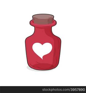 Magic red bottle of love potion. Symbol of heart. Glass vessel for love spell&#xA;