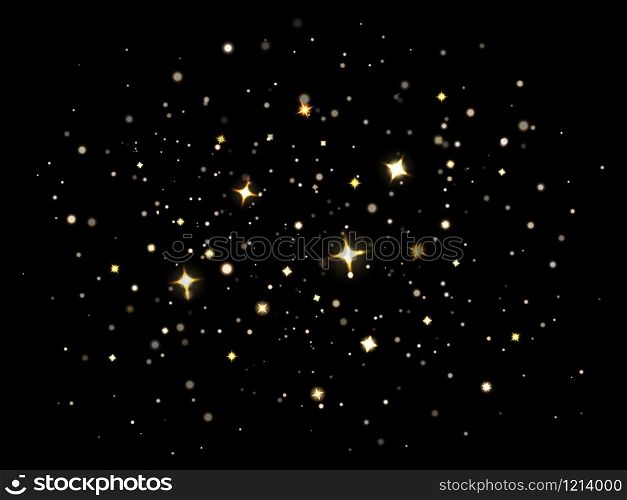 Magic sparkling dust. Particles lighting magical sparkle stars, sparkling gold glitter stardust. Sparkle flare light effect vector illustration isolated set. starry christmas night sky decoration. Magic sparkling dust. Particles lighting magical sparkle stars, sparkling gold glitter stardust. Sparkle flare light effect vector illustration set