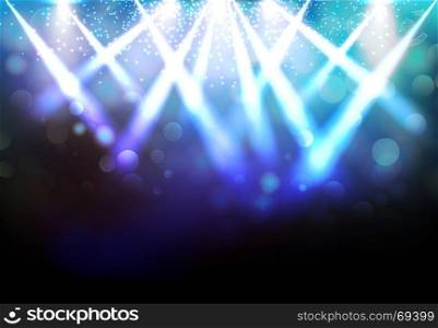 Magic Spotlights with Blue rays and glowing effect for party event, concert, advertising, Vector illustration