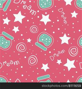 Magic Stars repeat pattern design. Hand-drawn sky background. Holidays pattern for wrapping paper, fabric, wrapping paper, prints and textile. 