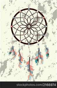 magic symbol Dreamcatcher with gemstones and feathers. magic symbol Dreamcatcher with gemstones and feathers.