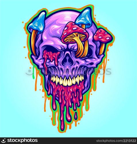 Magic Trippy Skull Mushroom Psychedelic Vector illustrations for your work Logo, mascot merchandise t-shirt, stickers and Label designs, poster, greeting cards advertising business company or brands.