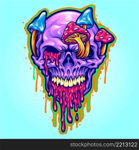 Magic Trippy Skull Mushroom Psychedelic Vector illustrations for your work Logo, mascot merchandise t-shirt, stickers and Label designs, poster, greeting cards advertising business company or brands.
