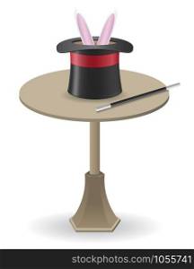 magic wand and cylinder hat on the table vector illustration isolated on white background
