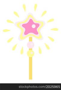 Magic wand. Cute fairy stick with shiny star in cartoon style isolated on white background. Magic wand. Cute fairy stick with shiny star in cartoon style