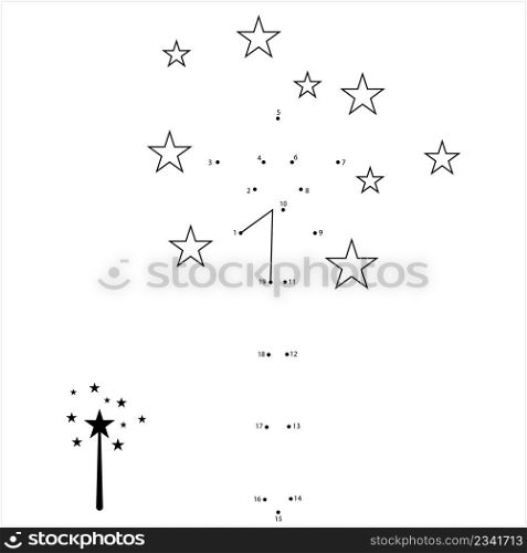 Magic Wand Icon Connect The Dots, Rod Used In Casting Magic Spells Vector Art Illustration, Puzzle Game Containing A Sequence Of Numbered Dots