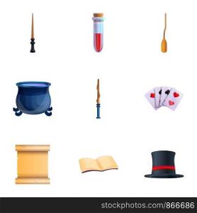 Magic wand icon set. Cartoon set of 9 magic wand vector icons for web design isolated on white background. Magic wand icon set, cartoon style