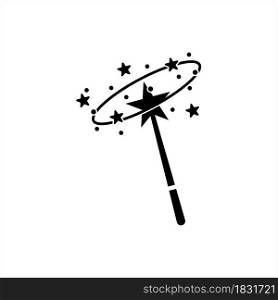 Magic Wand Icon, Stick, Rod With Supernatural Magical Powers Vector Art Illustration