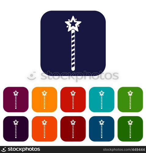 Magic wand icons set vector illustration in flat style In colors red, blue, green and other. Magic wand icons set flat