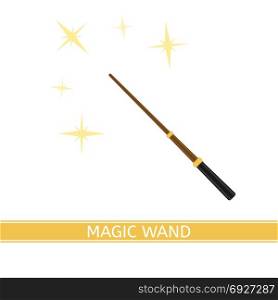 Magic Wand Isolated. Vector illustration of magic wand with sparkles isolated on white background, in flat style.