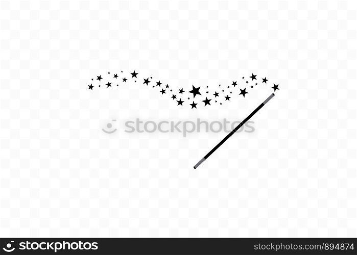 Magic wand with a stars. Trace of black dust. Magic abstract background isolated on transparent background. Miracle and magic. Vector illustration flat design. Magic wand with a stars. Trace of black dust. Magic abstract background isolated on on transparent background. Miracle and magic. Vector illustration flat design.