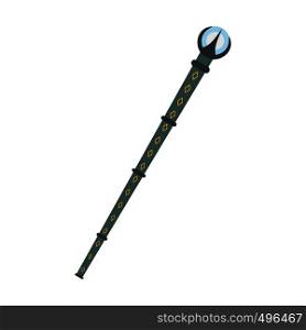 Magic wand with blue crystal flat icon isolated on white background. Magic wand with blue crystal flat
