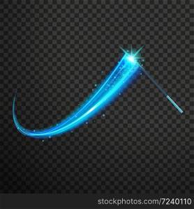 Magic wand with magical sparkle glitter trail. Vector Spelling wand on transparent background.