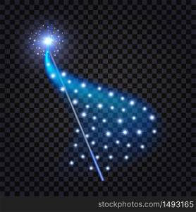 Magic Wand with mysterious blue light glowing swirl and shiny stars. Isolated element for game asset or cartoon design. Vector illustration