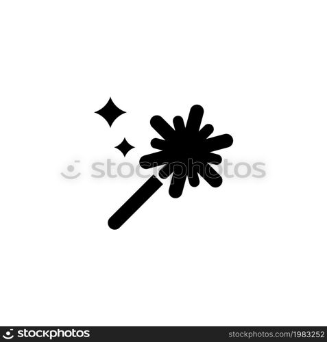 Magic Wand with Star Sparkle, Stick Wizard. Flat Vector Icon illustration. Simple black symbol on white background. Magic Wand and Star, Stick Wizard sign design template for web and mobile UI element