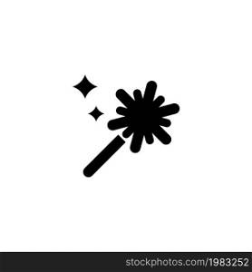 Magic Wand with Star Sparkle, Stick Wizard. Flat Vector Icon illustration. Simple black symbol on white background. Magic Wand and Star, Stick Wizard sign design template for web and mobile UI element