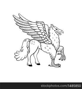 Magical creatures set. Mythological animal - hippogriff. Doodle style black and white vector illustration isolated on white background. Tattoo design or coloring page, Line Art. Magical creatures set. Mythological animal - hippogriff. Doodle style black and white vector illustration isolated on white background. Tattoo design or coloring page, Line Art.