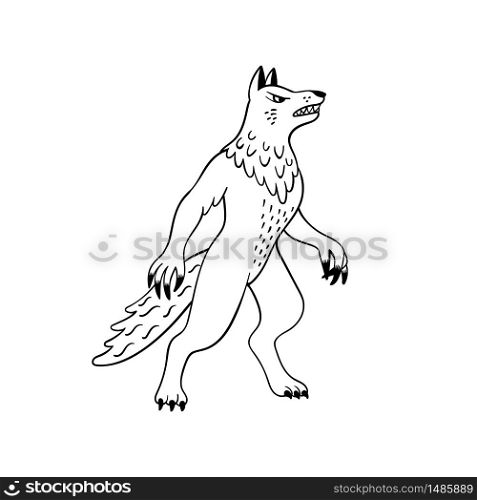 Magical creatures set. Mythological animal - werewolf. Doodle style black and white vector illustration isolated on white background. Tattoo design or coloring page, Line Art. Magical creatures set. Mythological animal - werewolf. Doodle style black and white vector illustration isolated on white background. Tattoo design or coloring page, Line Art.