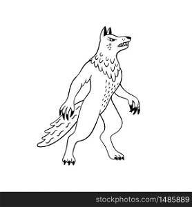 Magical creatures set. Mythological animal - werewolf. Doodle style black and white vector illustration isolated on white background. Tattoo design or coloring page, Line Art. Magical creatures set. Mythological animal - werewolf. Doodle style black and white vector illustration isolated on white background. Tattoo design or coloring page, Line Art.