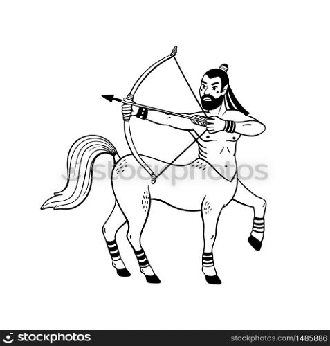 Magical creatures set. Mythological creature - centaur. Doodle style black and white vector illustration isolated on white background. Tattoo design or coloring page, Line Art. Magical creatures set. Mythological creature - centaur. Doodle style black and white vector illustration isolated on white background. Tattoo design or coloring page, Line Art.