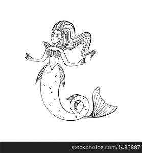 Magical creatures set. Mythological creature - mermaid. Doodle style black and white vector illustration isolated on white background. Tattoo design or coloring page, Line Art. Magical creatures set. Mythological creature - mermaid. Doodle style black and white vector illustration isolated on white background. Tattoo design or coloring page, Line Art.