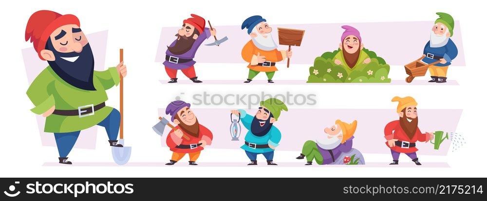 Magical dwarf. Fairytale garden gnomes game characters exact vector fantasy persons in cartoon style. Illustration magic gnome, garden fairytale character. Magical dwarf. Fairytale garden gnomes game characters exact vector fantasy persons in cartoon style