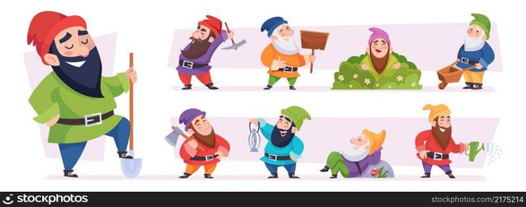 Magical dwarf. Fairytale garden gnomes game characters exact vector fantasy persons in cartoon style. Illustration magic gnome, garden fairytale character. Magical dwarf. Fairytale garden gnomes game characters exact vector fantasy persons in cartoon style