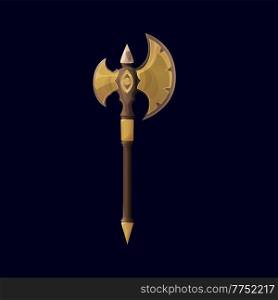 Magical Nordic battle axe or Skyrim weapon, vector battleaxe hatchet. Medieval fantasy and viking war armor, Norse or Scandinavian and Celtic epic Skyrim ax cleaver, combat game cartoon icon. Magical Nordic battle axe, Skyrim weapon battleaxe