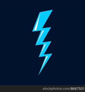 Magical power or storm weather lightning strike. Vector cartoon blue lightning flash. Thunder bolt of blue light, thunderbolt or thunderstorm. Electrical discharges in zigzag shape thunderbolt