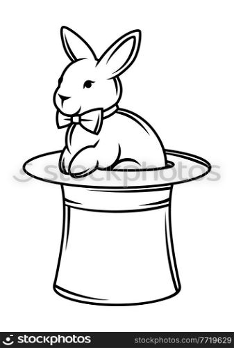 Magician cylinder in which rabbit sits. Trick or magic illustration. Black and white stylized picture.. Magician cylinder in which rabbit sitst. Trick or magic illustration.