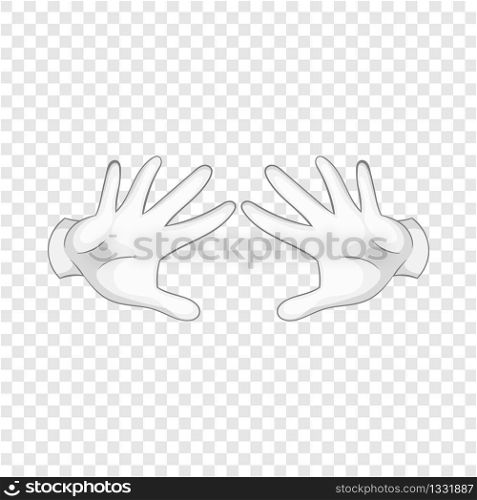 Magician hands in background for any web design . Magician hands in white gloves icon, cartoon style