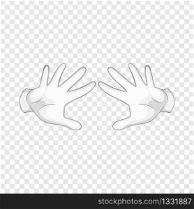 Magician hands in background for any web design . Magician hands in white gloves icon, cartoon style