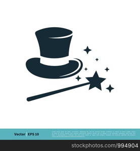 Magician Hat and Stick Wizard Icon Vector Logo Template Illustration Design. Vector EPS 10.