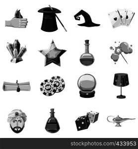 Magician icons set in monochrome style isolated vector illustration. Magician icons set monochrome