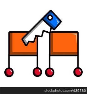 Magician sawing box icon. Cartoon illustration of magician sawing box vector icon for web. Magician sawing box icon, cartoon style