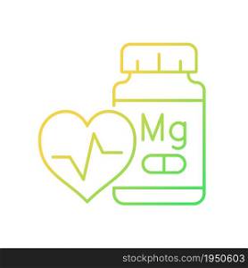 Magnesium supplements gradient linear vector icon. Medication to prevent heart diseases. Heart attack prevention. Thin line color symbol. Modern style pictogram. Vector isolated outline drawing. Magnesium supplements gradient linear vector icon