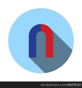 Magnet Icon. Flat Circle Stencil Design With Long Shadow. Vector Illustration.