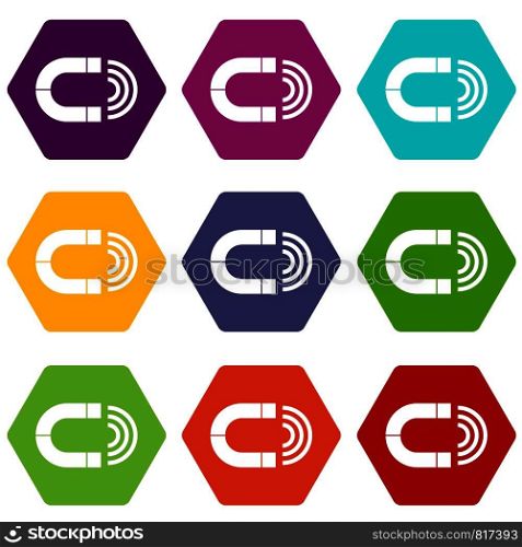 Magnet icon set many color hexahedron isolated on white vector illustration. Magnet icon set color hexahedron