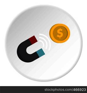 Magnet with coin icon in flat circle isolated vector illustration for web. Magnet with coin icon circle