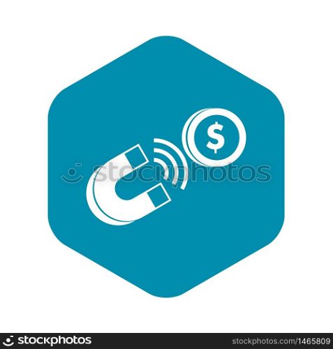 Magnet with coin icon. Simple illustration of magnet with coin vector icon for web. Magnet with coin icon, simple style